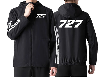 Boeing 727 Flat Text Sport Style aviation design printed on lightweight windproof shell windbreaker.
