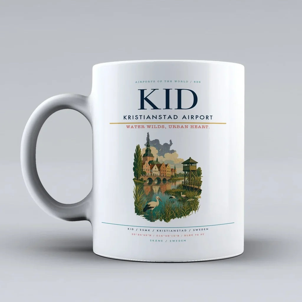 Kristianstad Airport (KID) airport code design on white ceramic mug