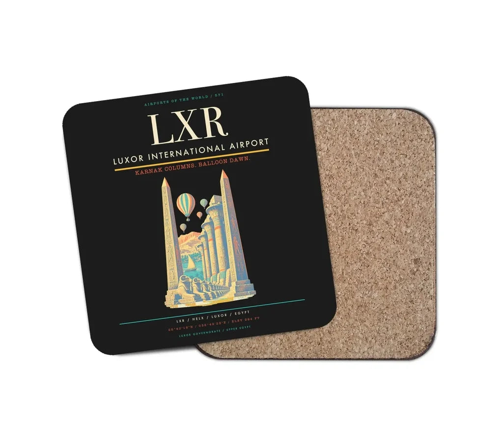 Luxor International Airport (LXR) design on black 1 piece coaster