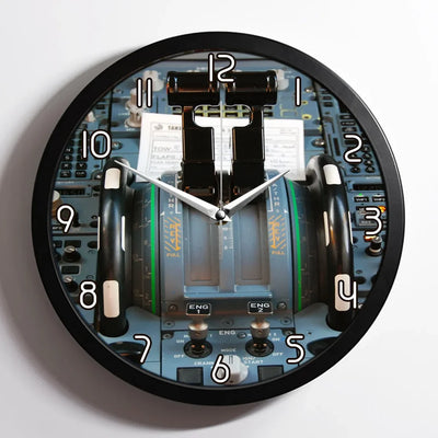 Airbus A320 Cockpit aviation design on premium wood and metal wall clock.