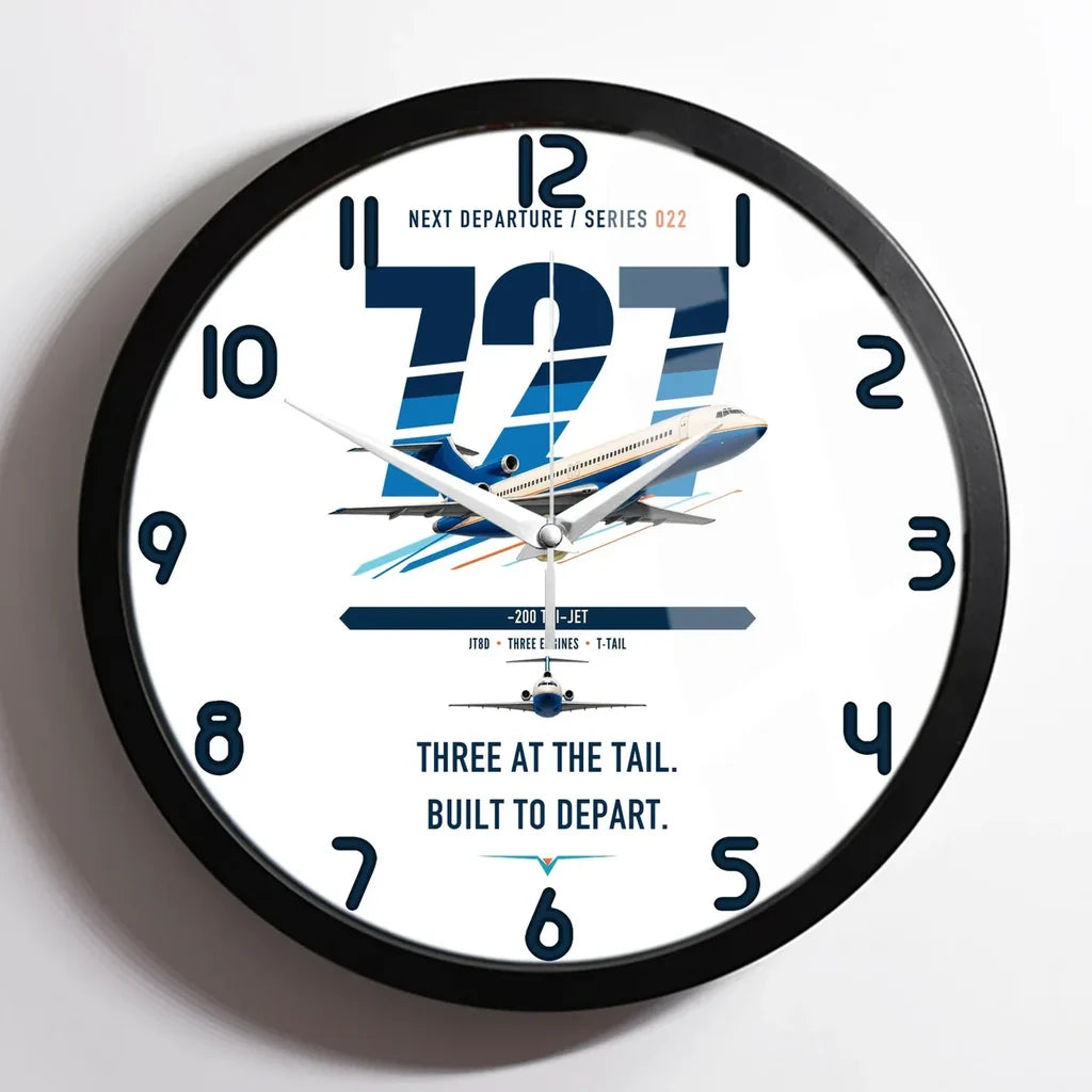 Boeing 727-200 design on white framed wall clock