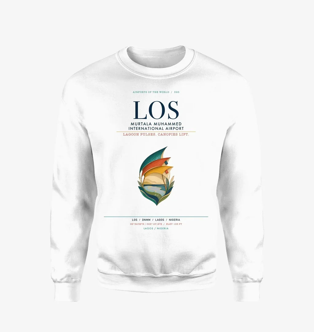 Murtala Muhammed International Airport (LOS) design on white sweatshirt