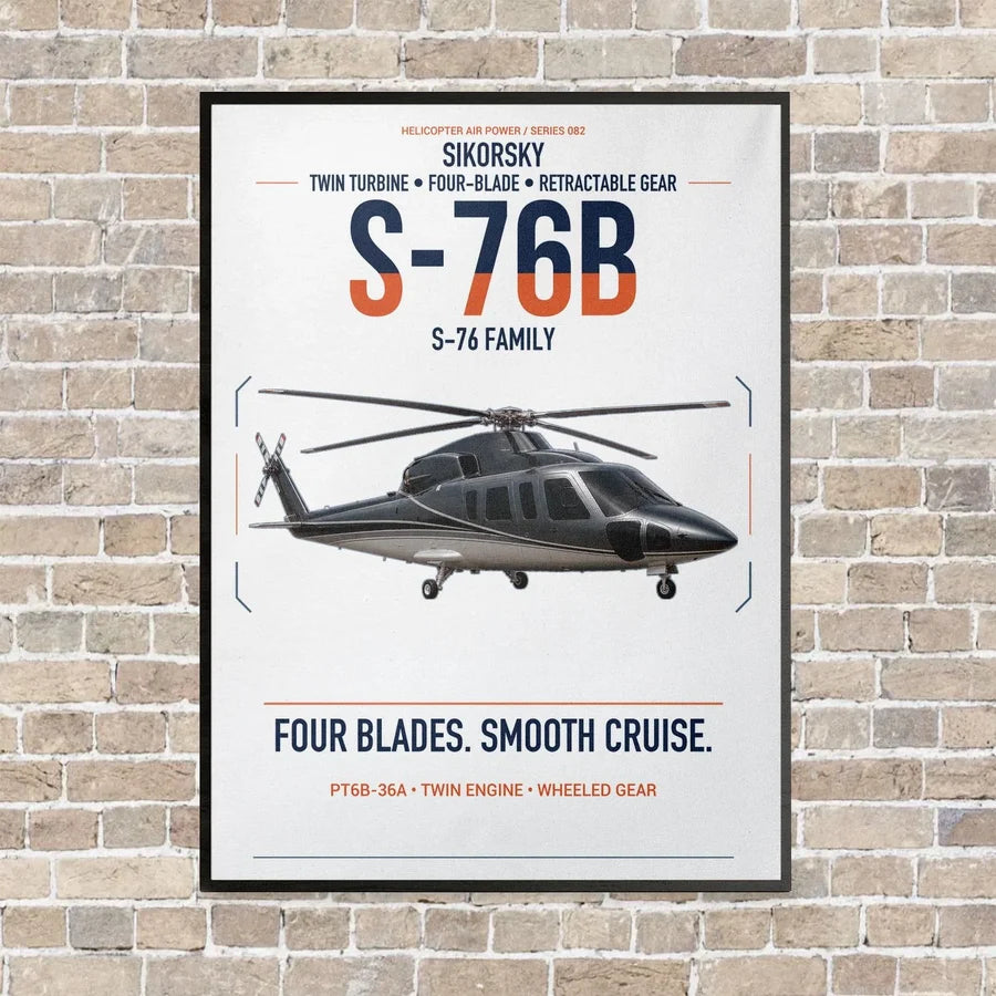 Sikorsky S-76B vertical canvas print - framed - white background