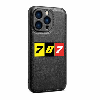 Flat Colourful 787 aviation print leather iPhone case, fits iPhone.