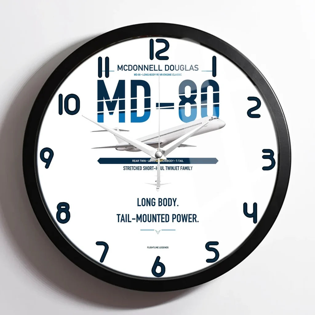 McDonnell Douglas MD-80 design on white framed wall clock