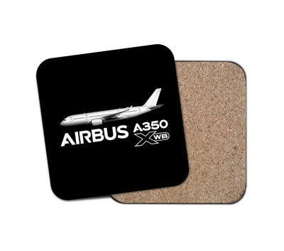 The Airbus A350 WXB aviation design on cork-backed wood with print coaster.