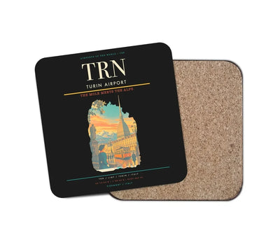 Turin Airport (TRN) design on black 1 piece coaster