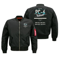 Thumbnail for Pilatus PC-6 Porter design on black bomber jacket, double-side print