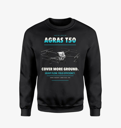 DJI Agras T50 design on black sweatshirt