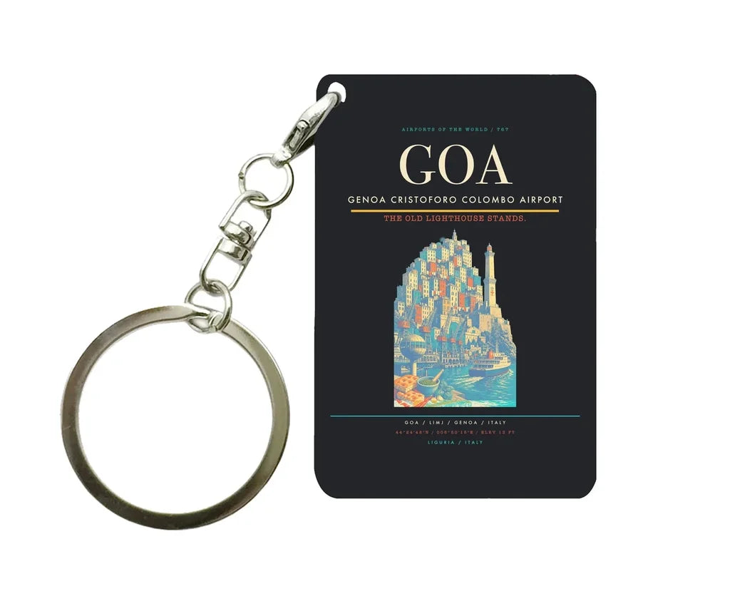 Genoa Cristoforo Colombo Airport (GOA) design on black key chain
