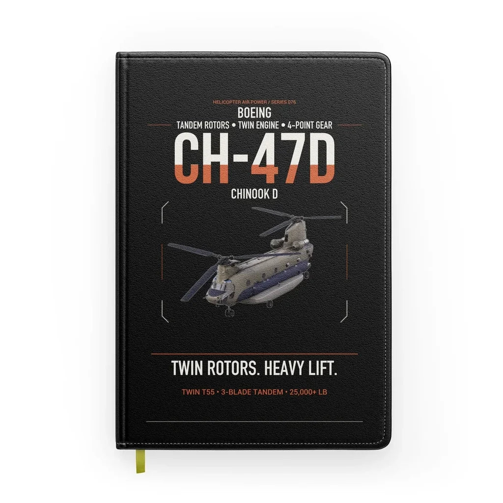 Boeing CH-47D design on black notebook