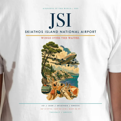 Skiathos Island National Airport (JSI) double-side t-shirt design close-up cover