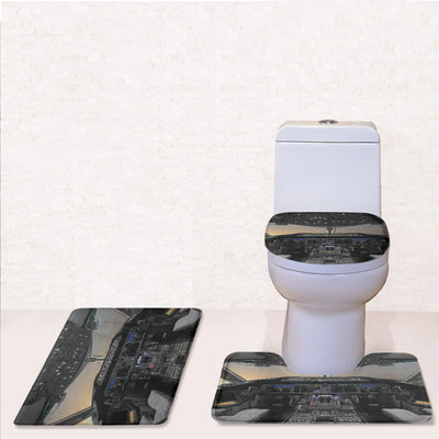 Boeing 787 Cockpit Toilet Seat Cover Three-piece aviation print on soft fabric toilet seat cover set.