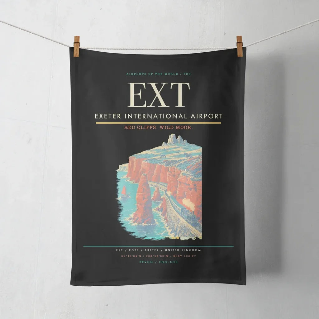 Exeter International Airport (EXT) design on black towel