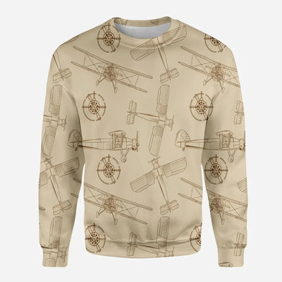 Very Cool Vintage Planes aviation design printed on soft cotton blend 3D sweatshirt.