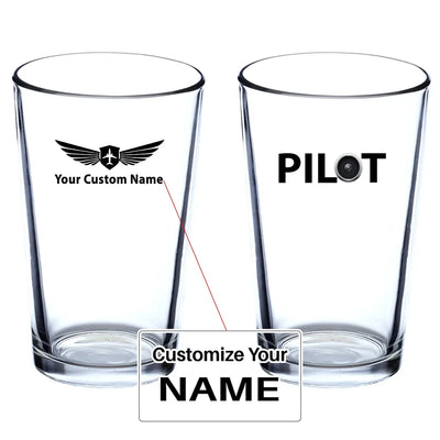 Pilot & Jet Engine Beer & aviation design on beer water glass, versatile drinkware.
