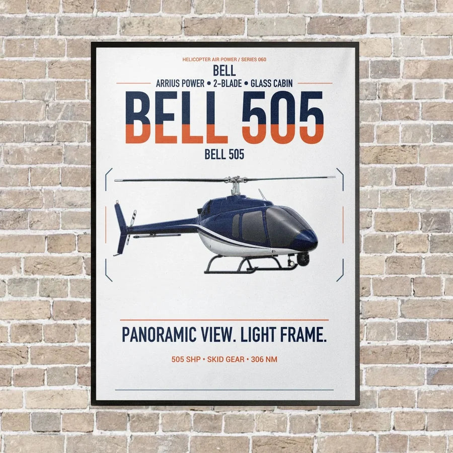 Bell 505 vertical canvas print - framed - white background