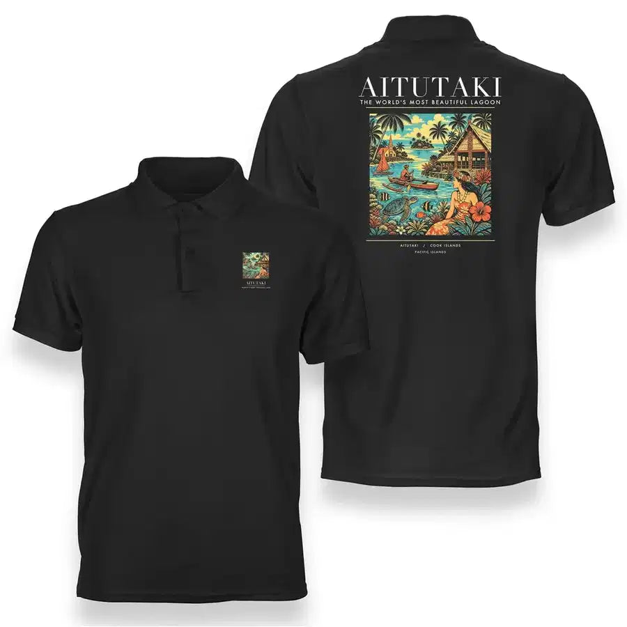 AITUTAKI - Poster - Double-Side Polo - Black