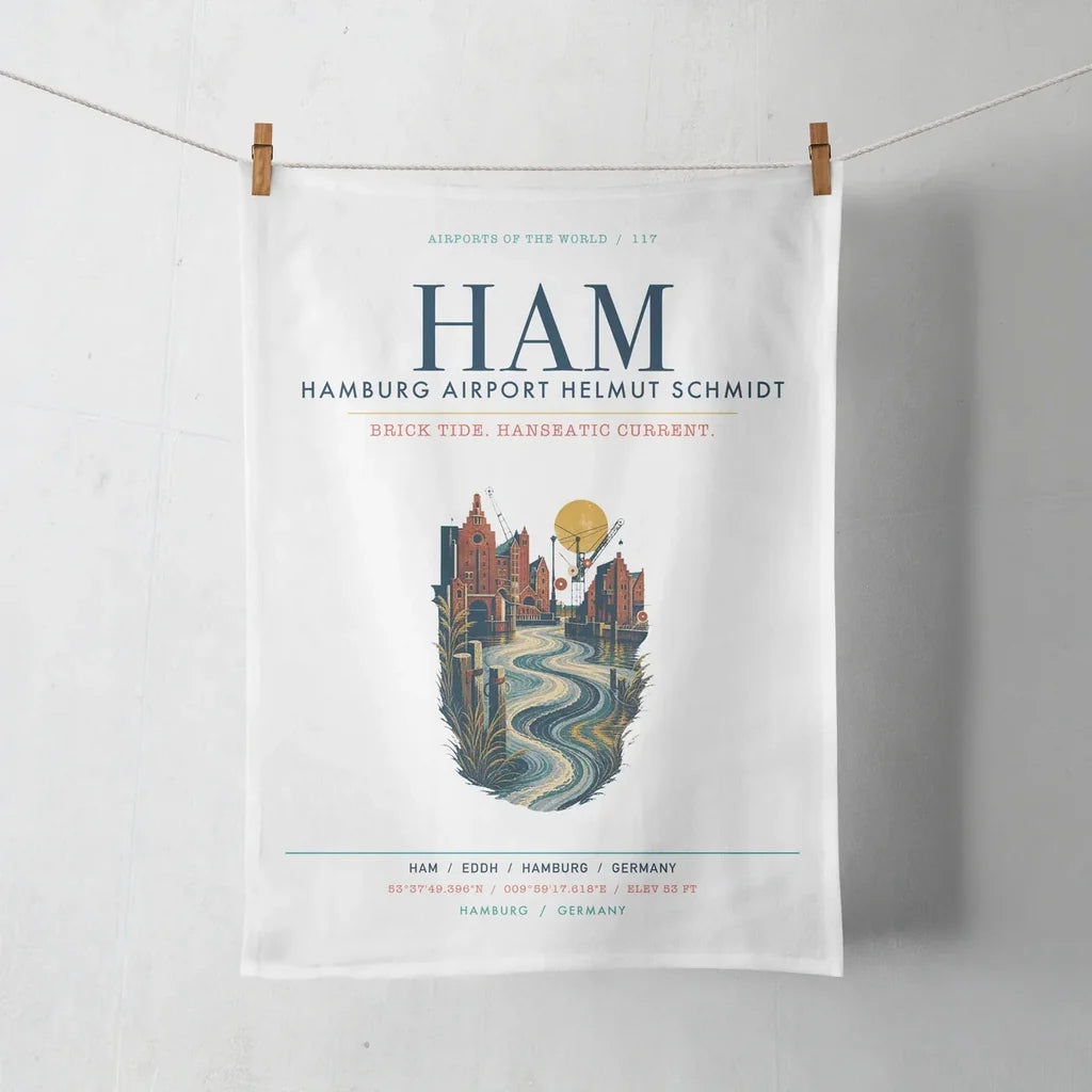 Hamburg Airport Helmut Schmidt (HAM) design on white towel