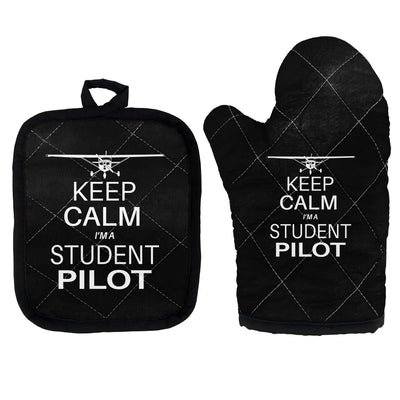 Student Pilot Kitchen Glove & Holder aviation design on durable fabric with insulated lining kitchen glove holder.