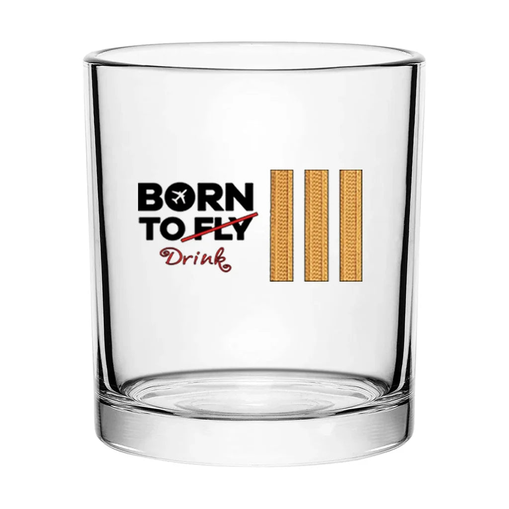 Born To Drink & 3 Lines aviation design on whiskey glass, special-edition crystal cut.