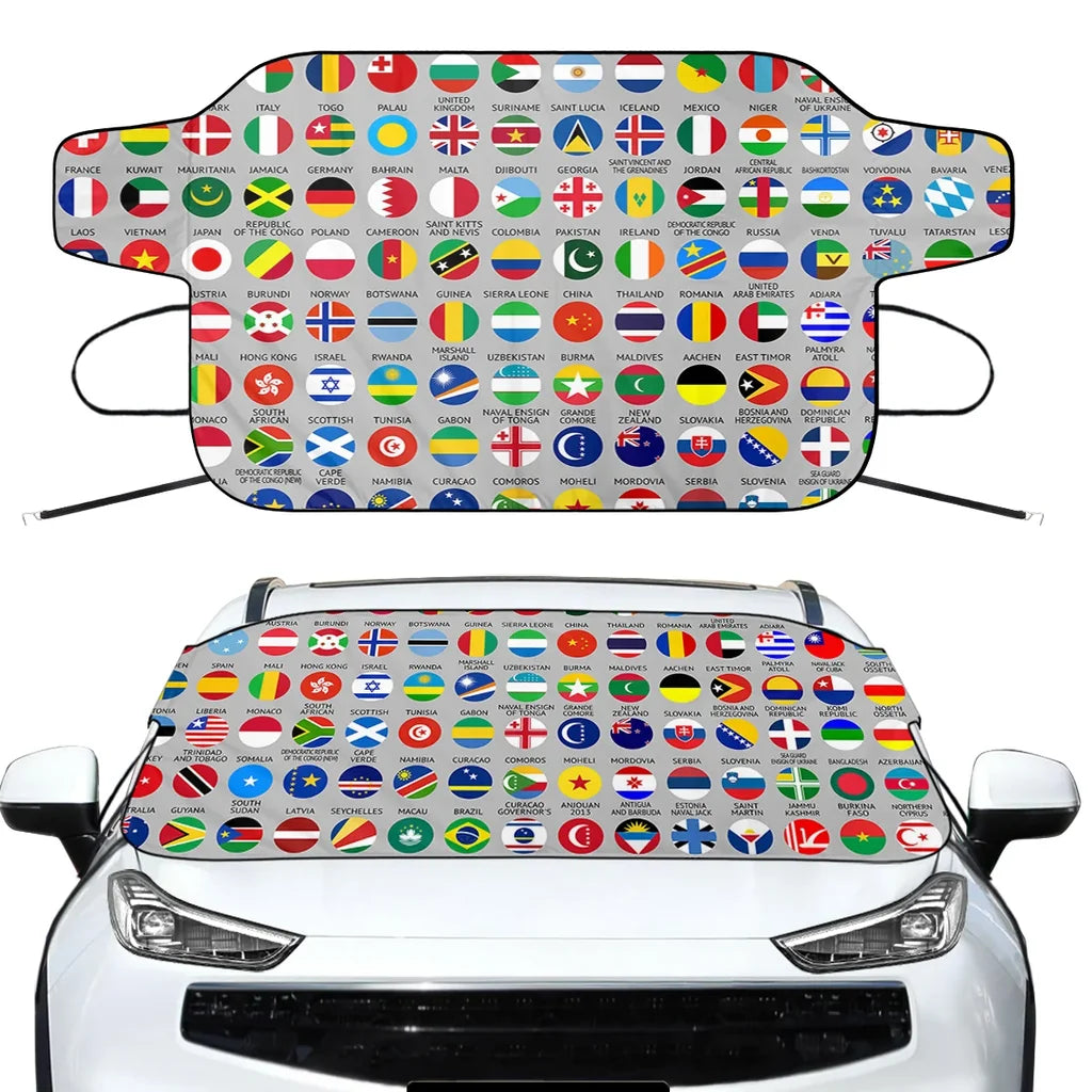 220 World's Flags Car aviation design on car windshield cover.
