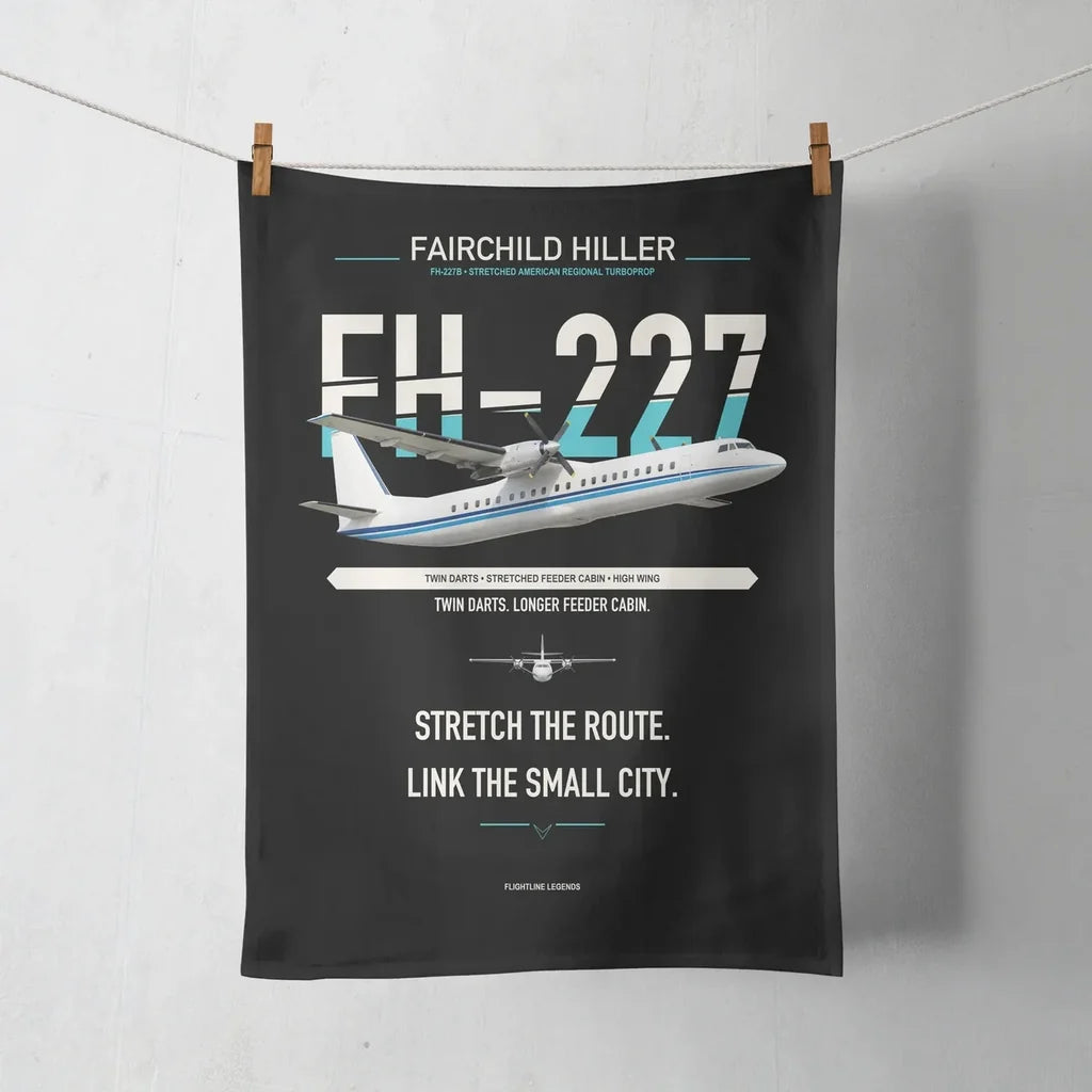 Fairchild Hiller FH-227B design on black towel