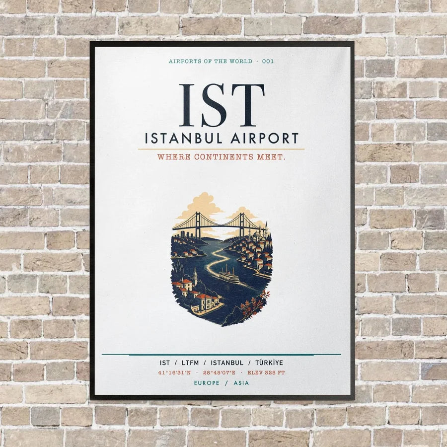 Istanbul Airport IST vertical canvas print - framed - white background