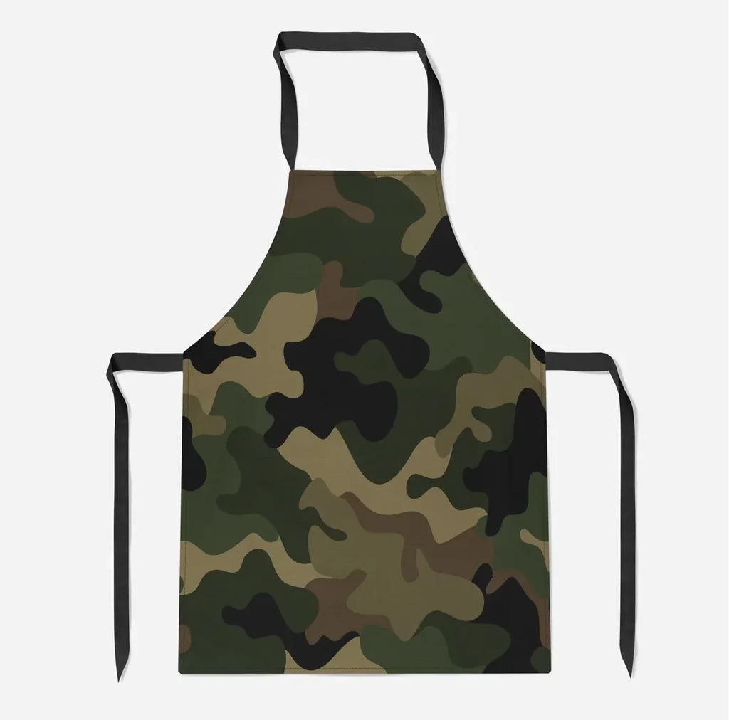 Military Camouflage Army Green aviation design on durable cotton blend kitchen apron.