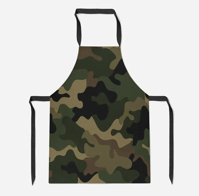 Military Camouflage Army Green aviation design on durable cotton blend kitchen apron.