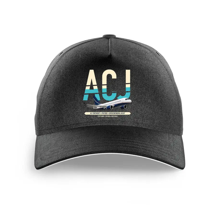 Airbus ACJ TwoTwenty design on black printed hat