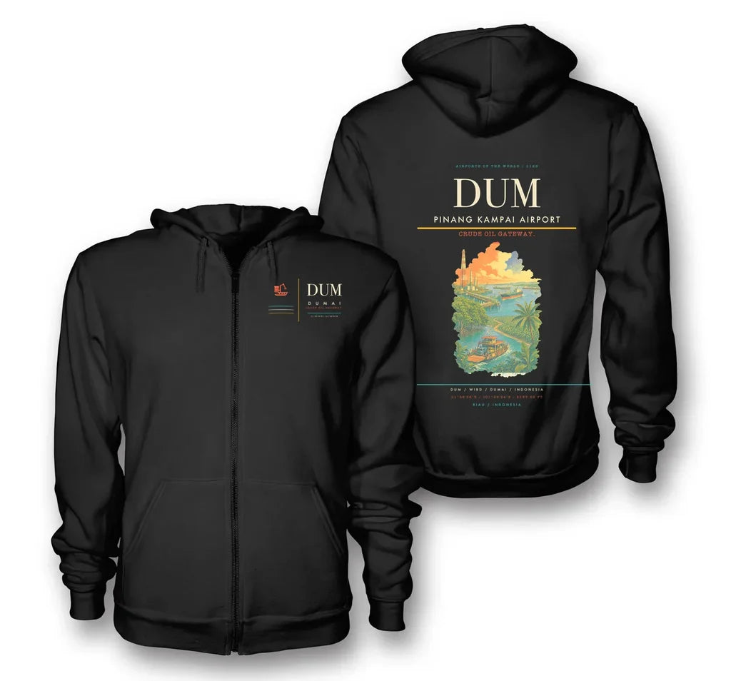 Dumai Airport (DUM) design on black premium zipped hoodie