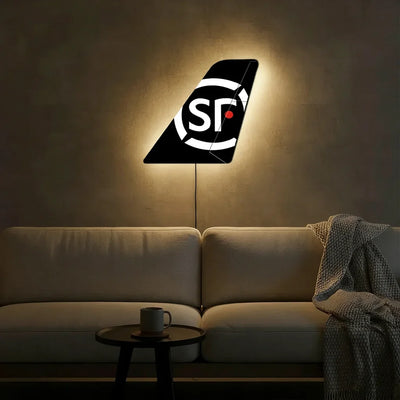 SF Airlines aviation design on durable metal with LED aircraft tail wall art.