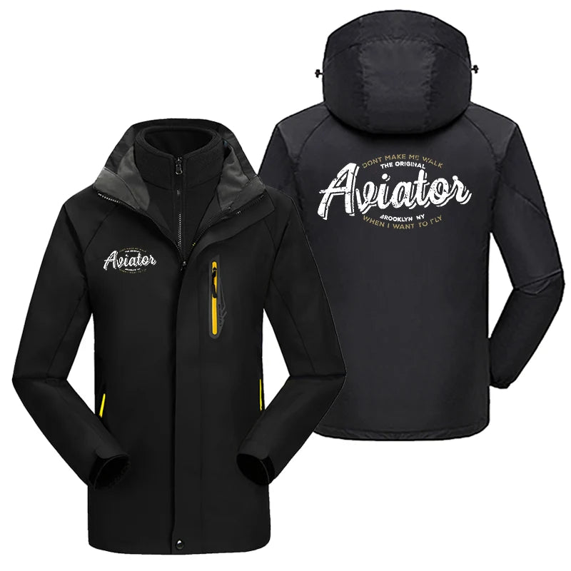 Aviator - Dont Make Me Walk aviation design printed on heavyweight insulated shell with snow cuffs thick ski jacket.