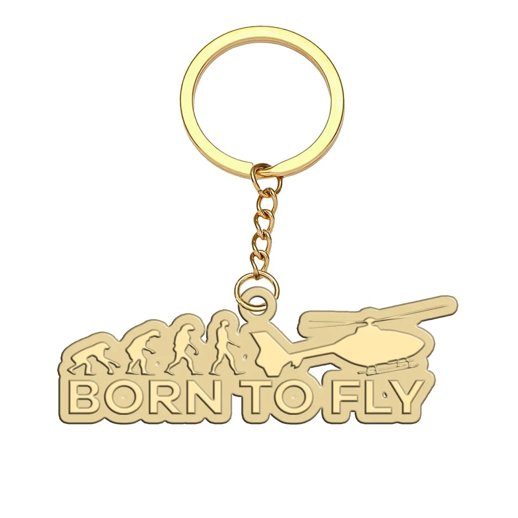 Born To Fly aviation hollow key chain in polished alloy.