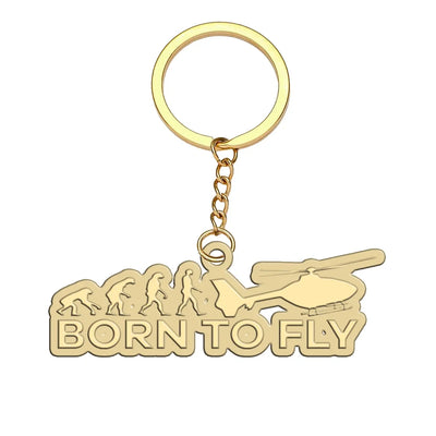 Born To Fly aviation hollow key chain in polished alloy.