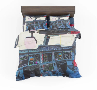 Airbus A350 Cockpit aviation print bedding set, soft cotton blend.