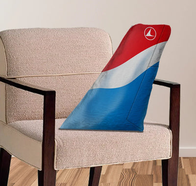 Luxair Airlines aviation design on soft polyester filling aircraft tail pillow.