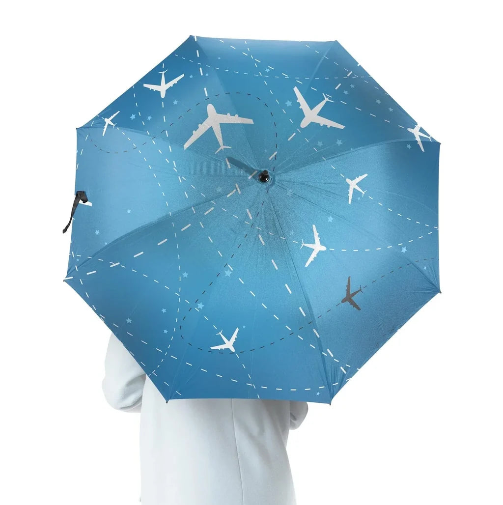 Travelling with aviation design on windproof polyester umbrella.