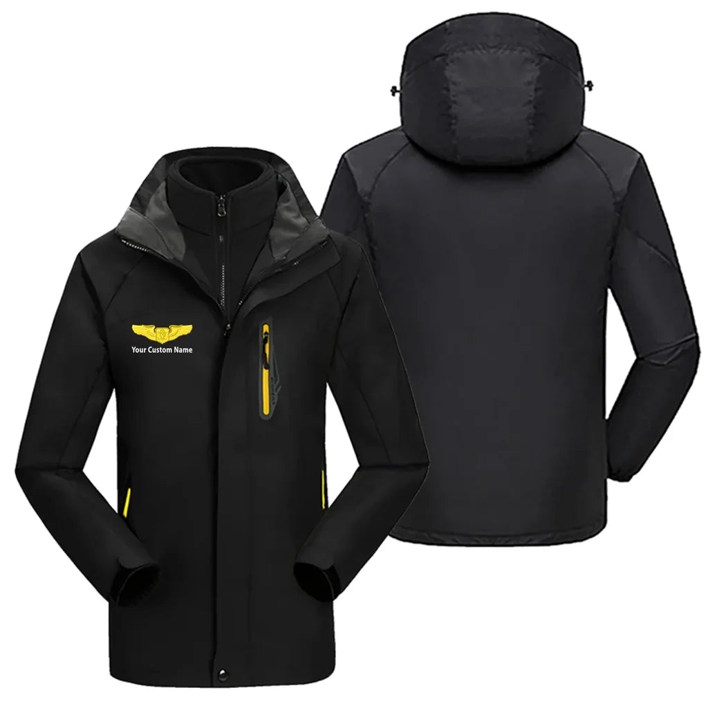 Custom Name (Special US Air Force) aviation design printed on heavyweight insulated shell with snow cuffs thick ski jacket.
