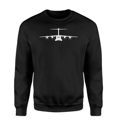 Airbus A400M Silhouette aviation design printed on soft cotton blend sweatshirt.