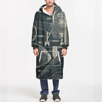 Airplanes Fuselage & Details aviation design on soft fleece blanket hoodie.