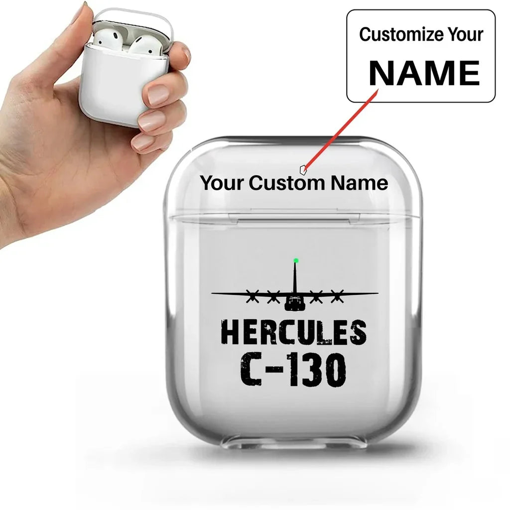 Military Transport Airplane C 130 AirPods transparent case - Normal + Name