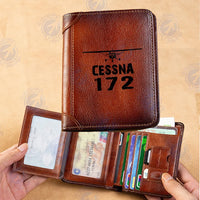 Thumbnail for Cessna 172 & Plane aviation print leather wallet, leather.