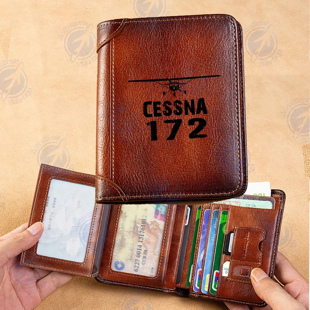 Cessna 172 & Plane aviation print leather wallet, leather.