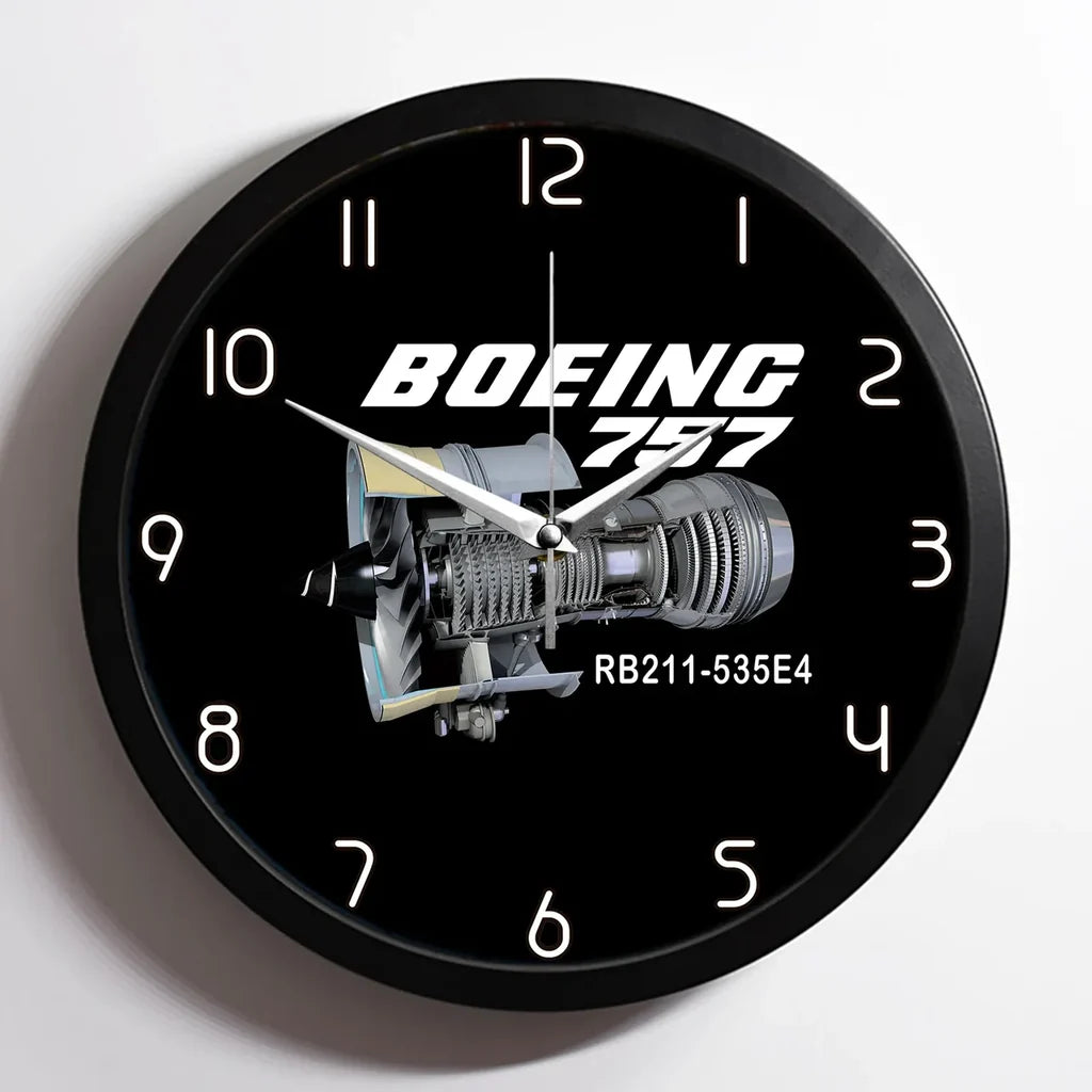 Boeing 757 & Rolls Royce Engine (RB211) aviation design on premium wood and metal wall clock.