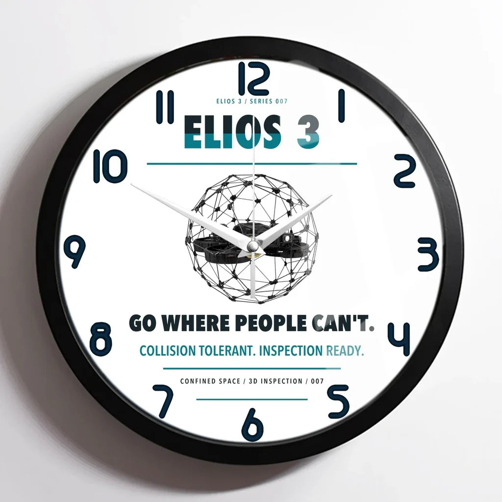 Flyability Elios 3 design on white framed wall clock