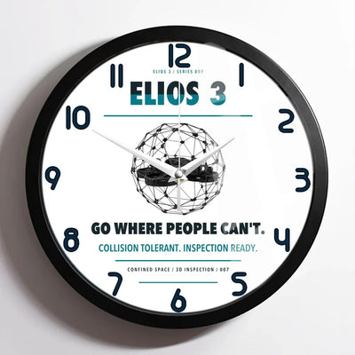 Flyability Elios 3 design on white framed wall clock