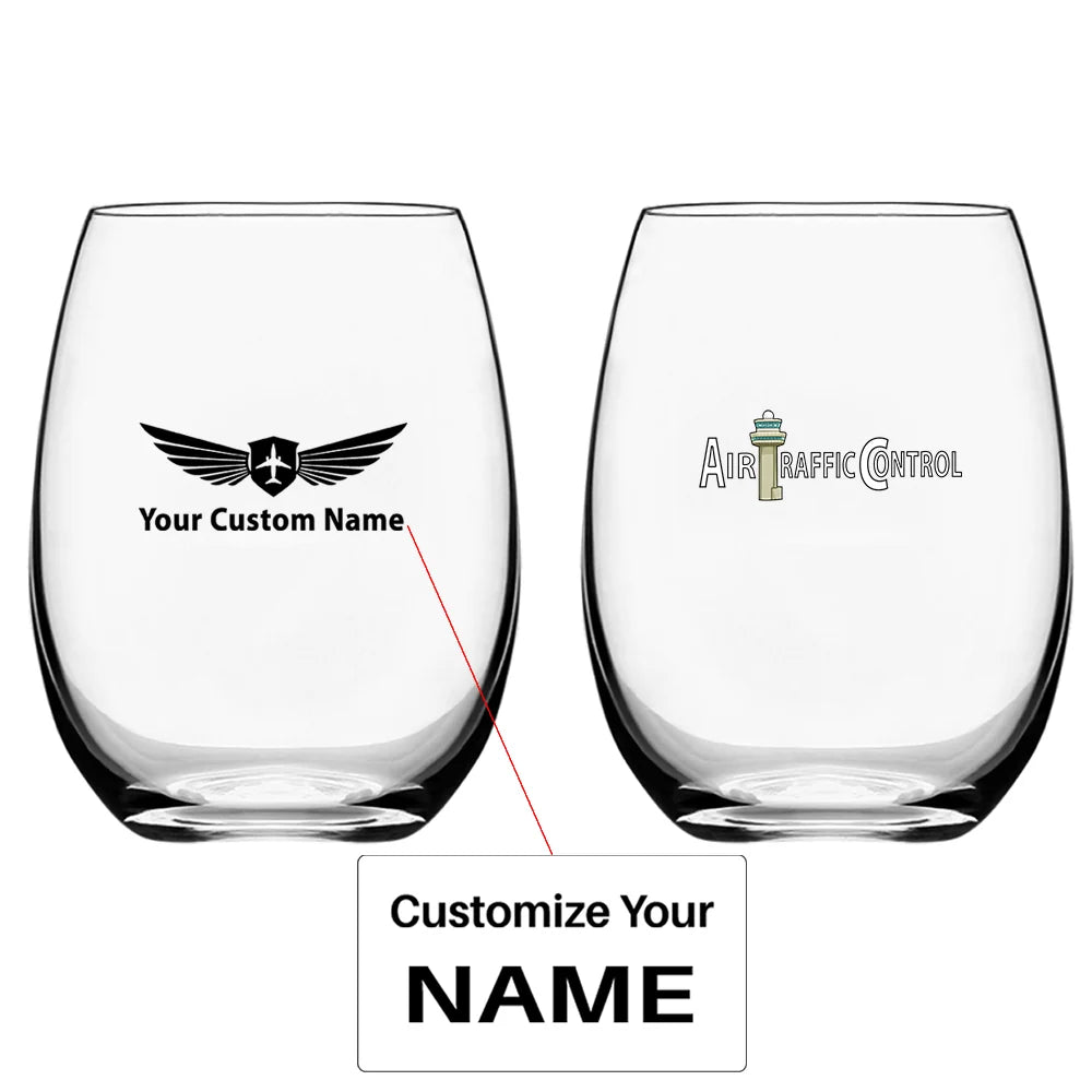 Air Traffic Control Water & Drink aviation design on water glass, crystal-clear premium glassware.