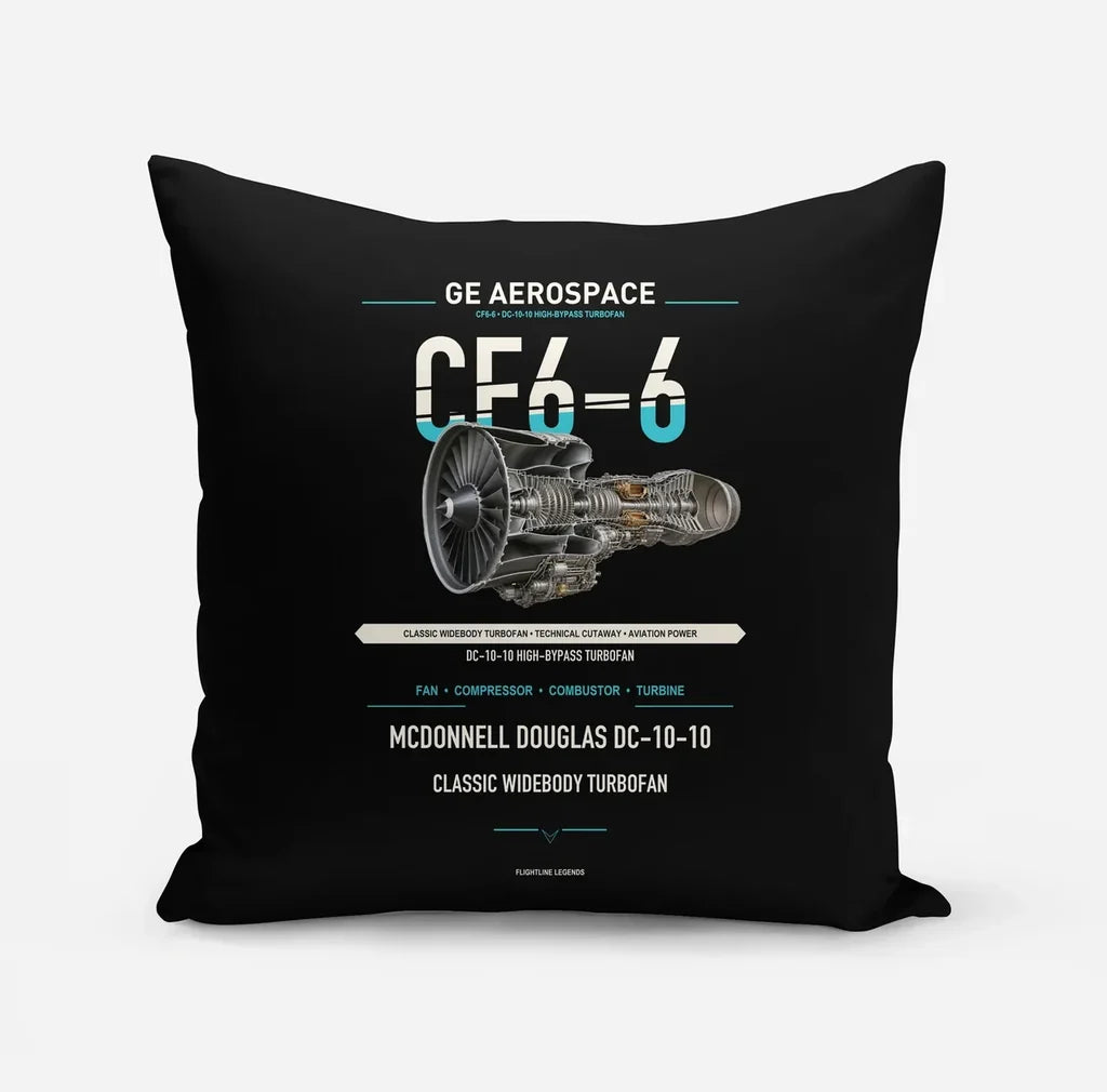 CF6-6 design on black pillow